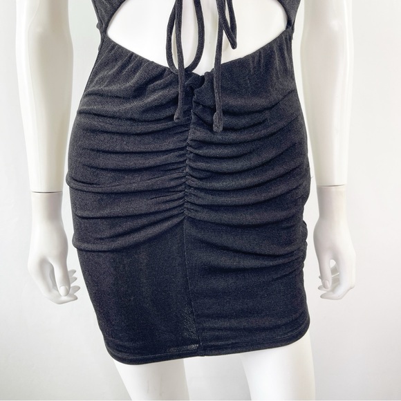 White Fox Dress Black Natural Element Mini Size L Bare Midriff Stretchy - Picture 5 of 11